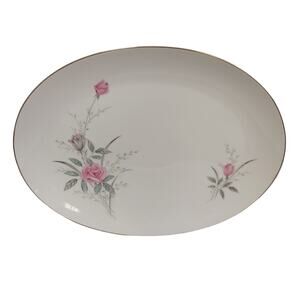 Vintage Golden Rose Flower Gold Rim Fine China Japan Oval Serving Platter